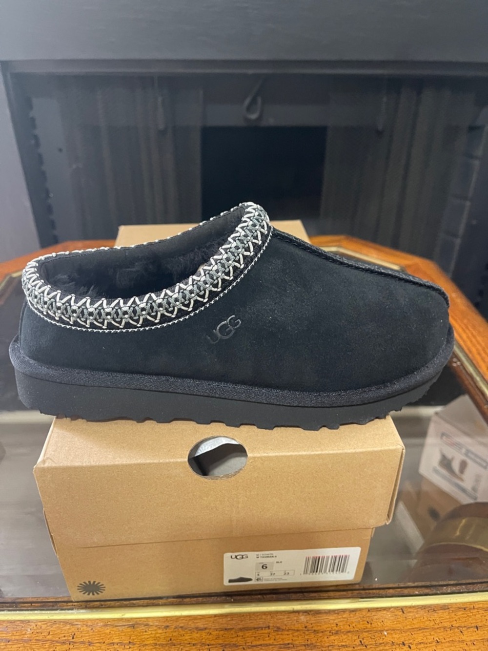 UGG Black Suede Braided-Trim Slip-On Clog